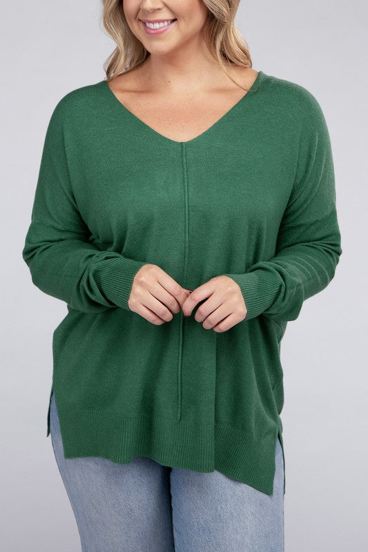 Plus Garment Dyed Front Seam Sweater-Charmful Clothing Boutique