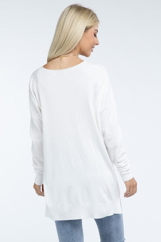 Hi-Low Hem Front Seam Sweater-Charmful Clothing Boutique