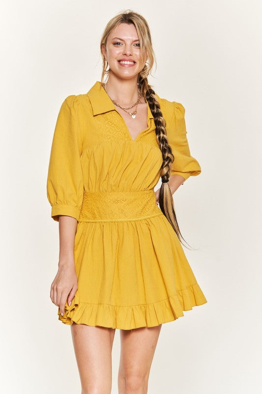 Eyelet detail 3/4 sleeve short dress JBJ1091-Charmful Clothing Boutique