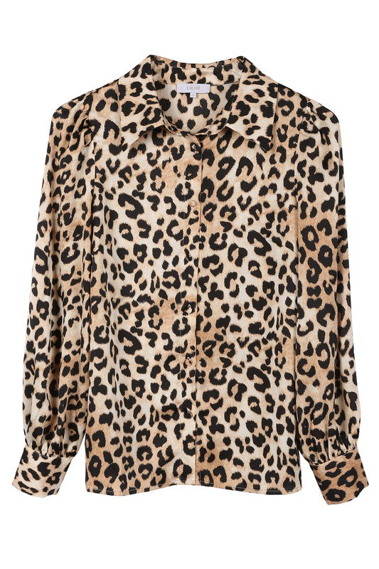 Satin leopard blouse-Charmful Clothing Boutique