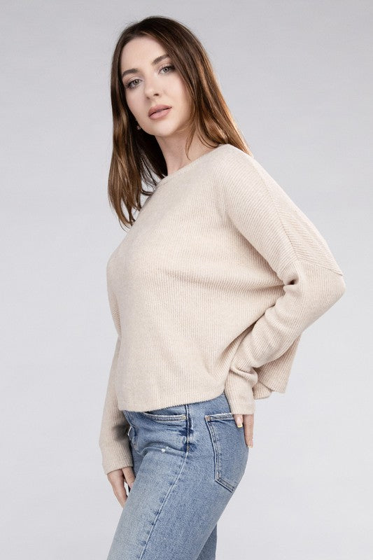 Ribbed Dolman Long Sleeve Sweater-Charmful Clothing Boutique