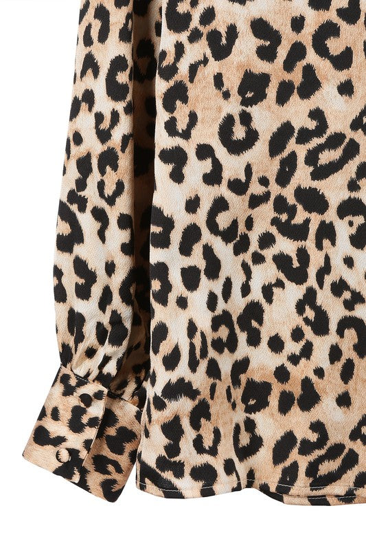 Satin leopard blouse-Charmful Clothing Boutique