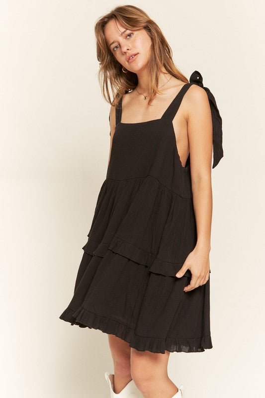 Square neck ruffle dress-Charmful Clothing Boutique