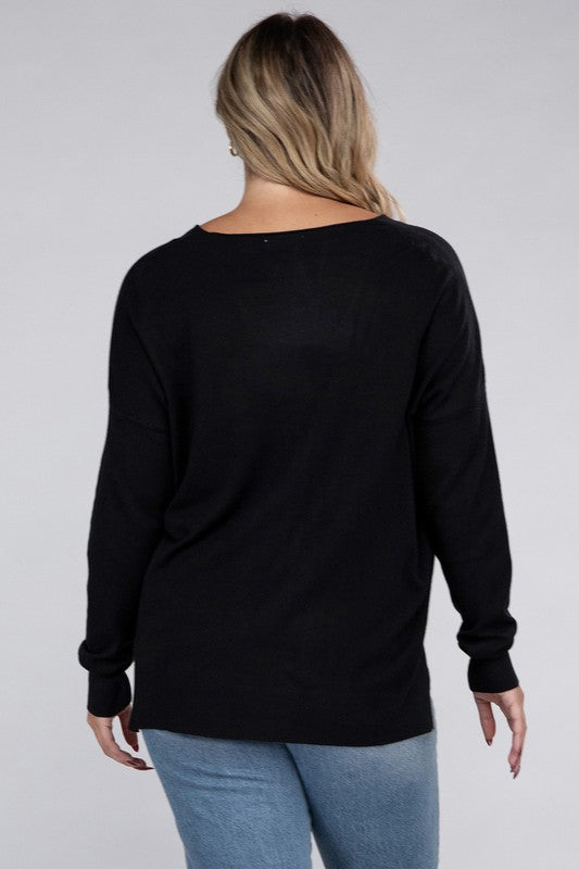 Plus Garment Dyed Front Seam Sweater-Charmful Clothing Boutique