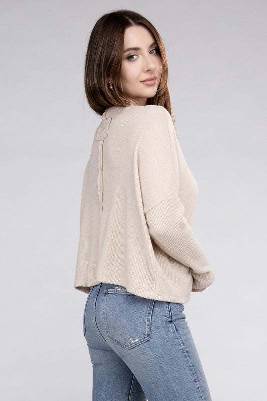 Ribbed Dolman Long Sleeve Sweater-Charmful Clothing Boutique