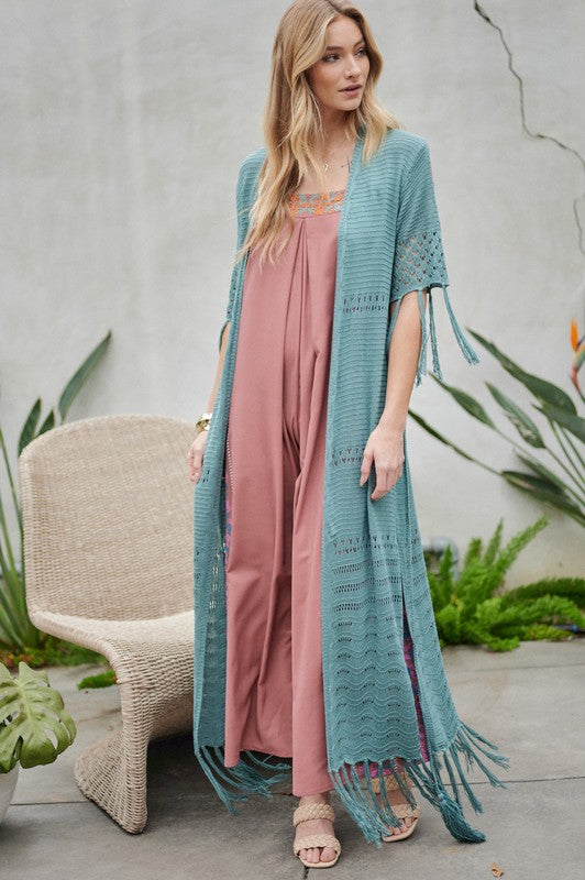 Solid Long Cardigan With Fringe-Charmful Clothing Boutique