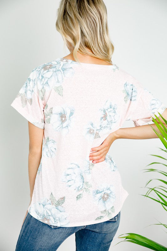 PLUS TRIBLEND FLORAL V NECK TOP-Charmful Clothing Boutique