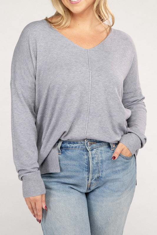 Plus Garment Dyed Front Seam Sweater-Charmful Clothing Boutique