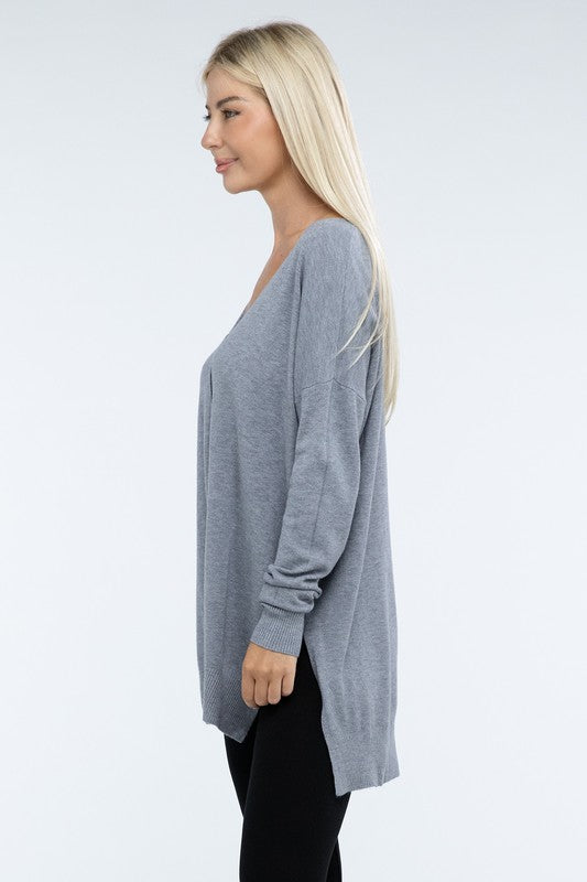 Hi-Low Hem Front Seam Sweater-Charmful Clothing Boutique