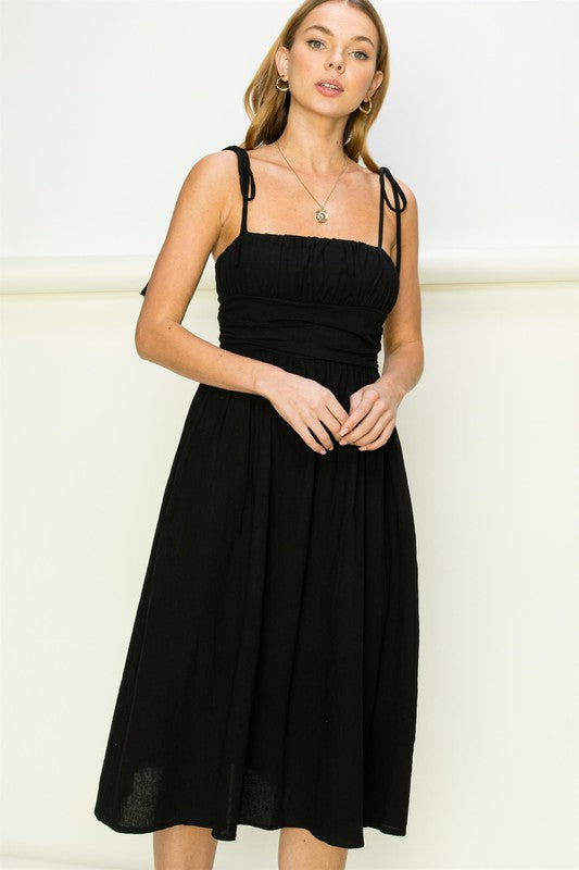 Get a Clue Tie-Strap Midi Dress-Charmful Clothing Boutique