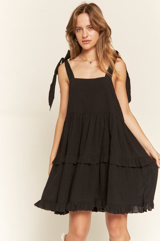 Square neck ruffle dress-Charmful Clothing Boutique