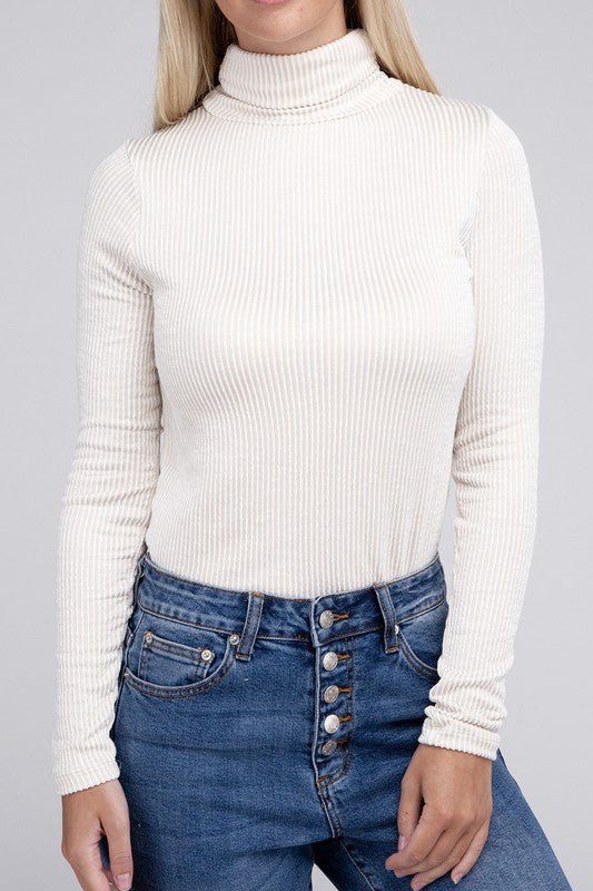 Ribbed Turtle Neck Long Sleeve Top-Charmful Clothing Boutique