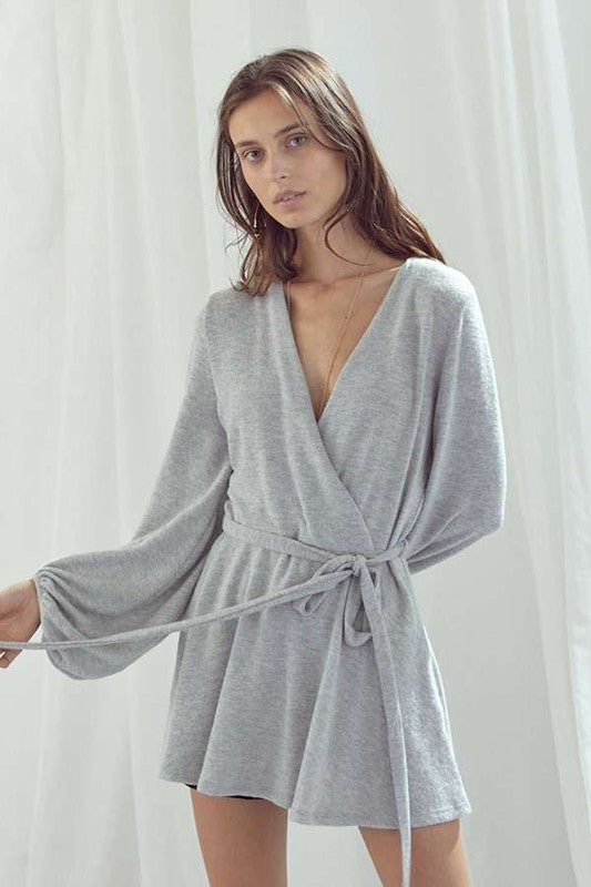 LONG BUBBLE SLEEVE WRAP TUNIC-Charmful Clothing Boutique