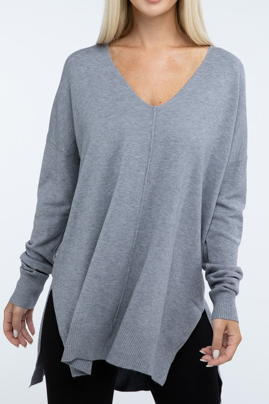 Hi-Low Hem Front Seam Sweater-Charmful Clothing Boutique