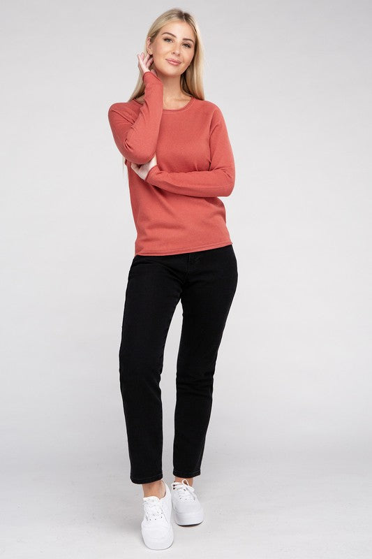 Viscose Round Neck Basic Sweater-Charmful Clothing Boutique