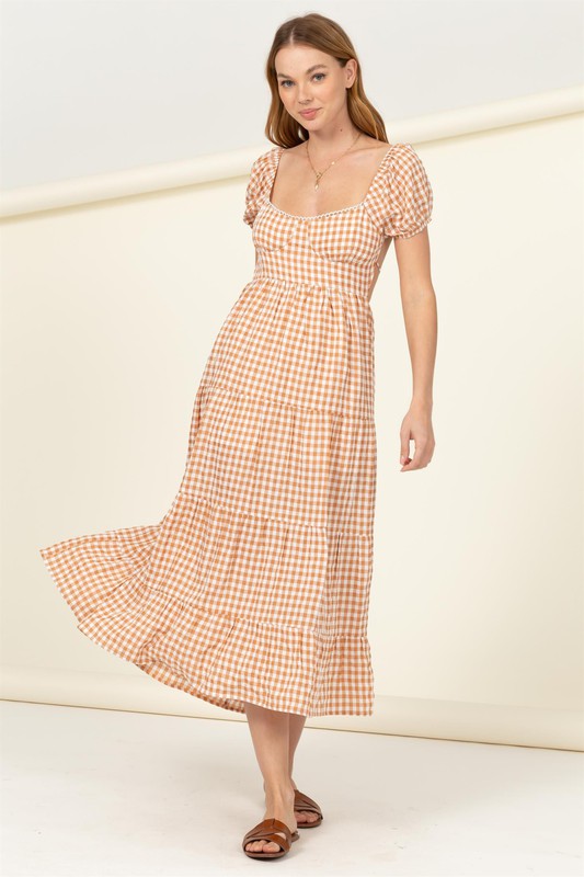 Somewhere to Go Tie-Back Gingham Print Maxi Dress-Charmful Clothing Boutique