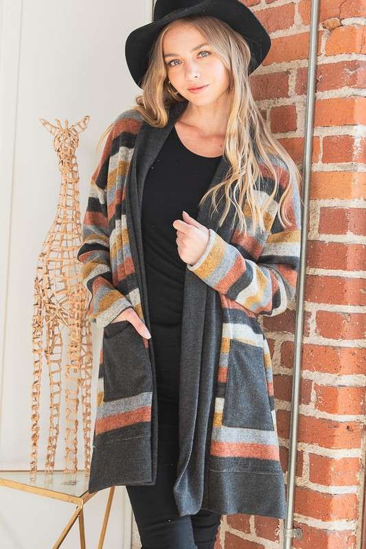 MULTI COLOR STRIPE CARDIGAN-Charmful Clothing Boutique