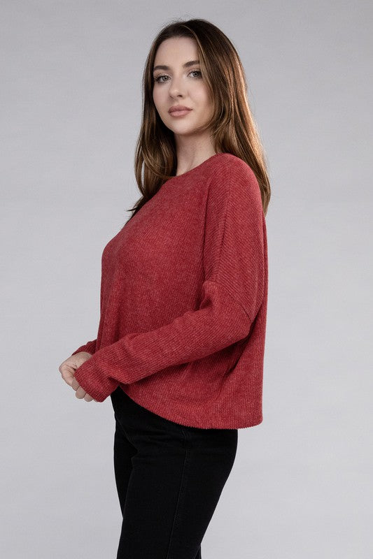 Ribbed Dolman Long Sleeve Sweater-Charmful Clothing Boutique