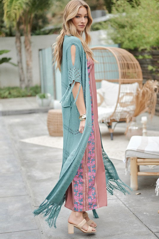 Solid Long Cardigan With Fringe-Charmful Clothing Boutique