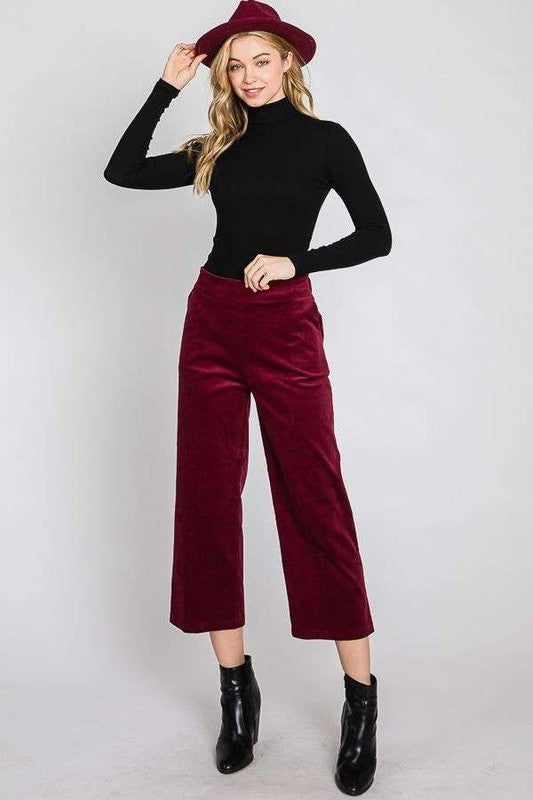 RIBBED VELVET CROP WIDE LEG PANTS PLUS-Charmful Clothing Boutique