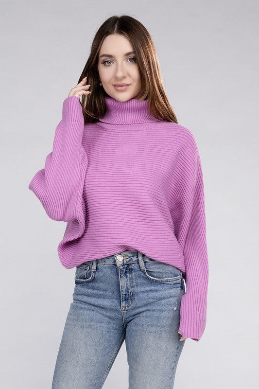 Viscose Dolman Sleeve Turtleneck Sweater-Charmful Clothing Boutique