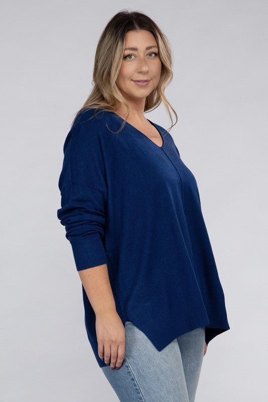 Plus Garment Dyed Front Seam Sweater-Charmful Clothing Boutique