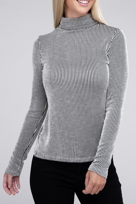 Ribbed Turtle Neck Long Sleeve Top-Charmful Clothing Boutique