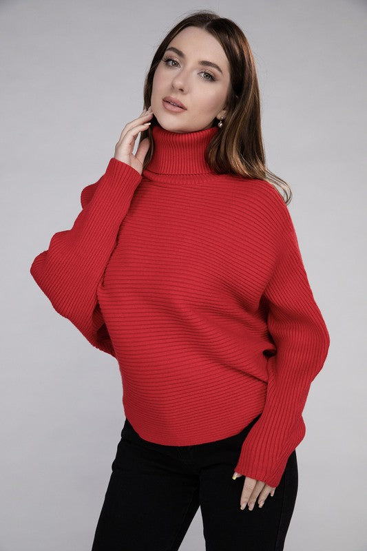 Viscose Dolman Sleeve Turtleneck Sweater-Charmful Clothing Boutique