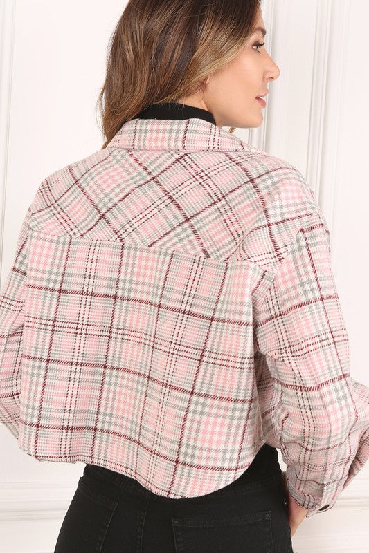 Plaid crop jacket-Charmful Clothing Boutique