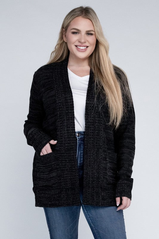 Plus Solid Open Front Cardigan-Charmful Clothing Boutique