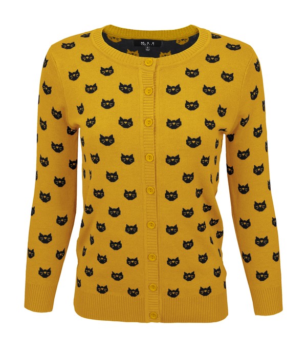 Round Neck Cat Patterned Cardigan Sweater-Charmful Clothing Boutique