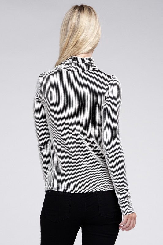 Ribbed Turtle Neck Long Sleeve Top-Charmful Clothing Boutique