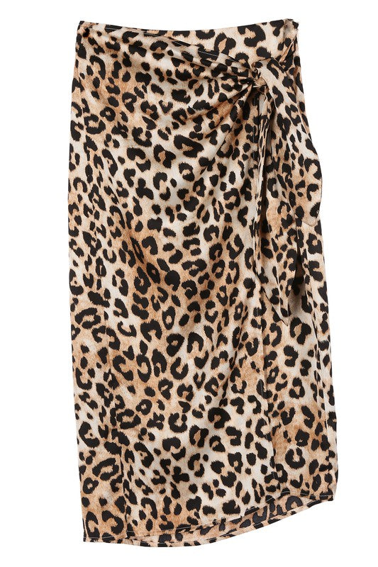 Satin leopard tie skirt-Charmful Clothing Boutique