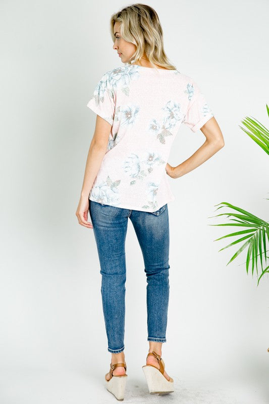 PLUS TRIBLEND FLORAL V NECK TOP-Charmful Clothing Boutique