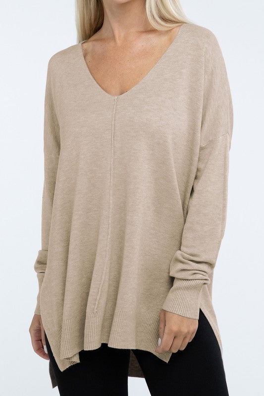 Hi-Low Hem Front Seam Sweater-Charmful Clothing Boutique