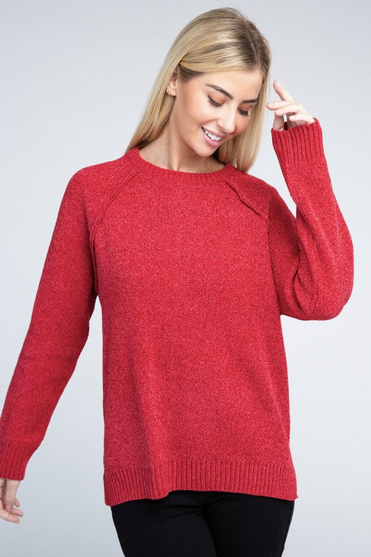 Raglan Chenille Sweater-Charmful Clothing Boutique