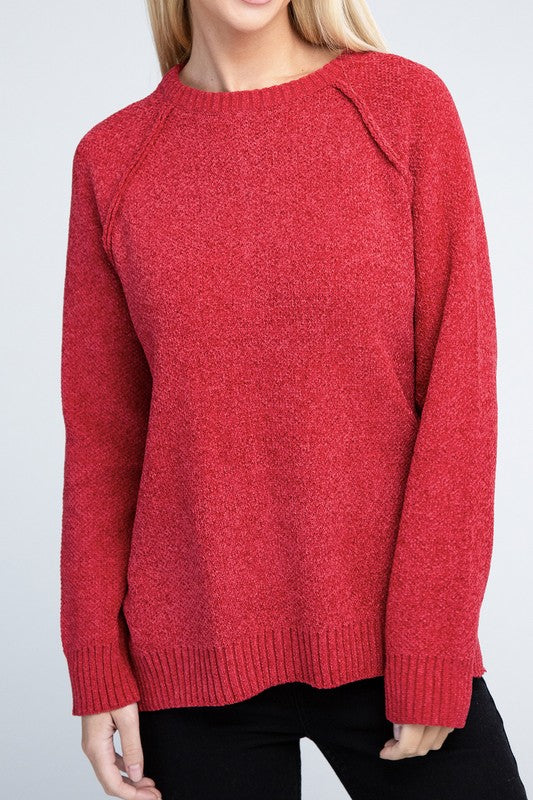 Raglan Chenille Sweater-Charmful Clothing Boutique