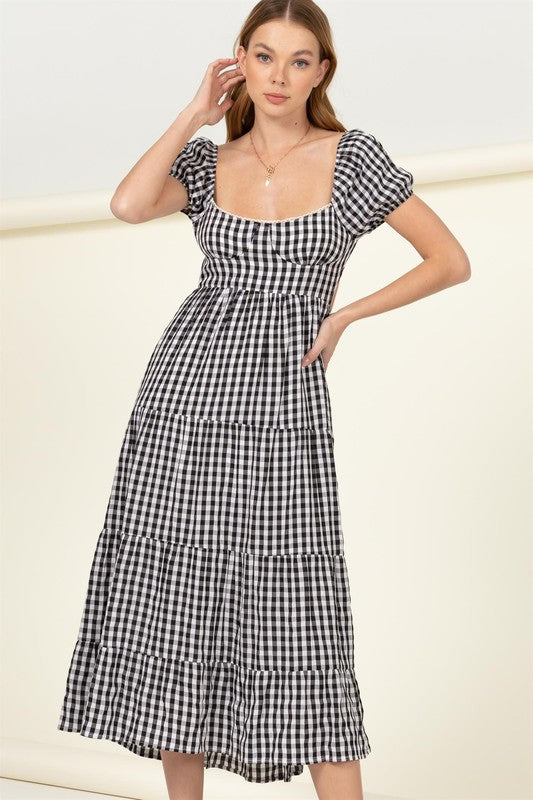 Somewhere to Go Tie-Back Gingham Print Maxi Dress-Charmful Clothing Boutique