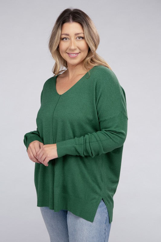 Plus Garment Dyed Front Seam Sweater-Charmful Clothing Boutique