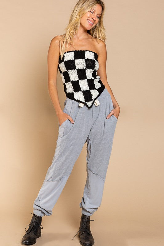 Checkerboard Pattern Tube Top Sweater-Charmful Clothing Boutique