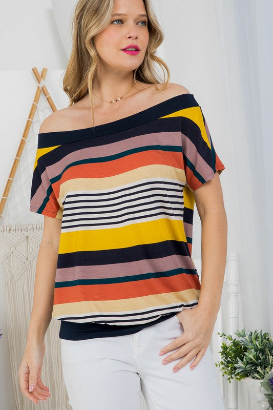 STRIPE OFFSHOULDER TOP-Charmful Clothing Boutique