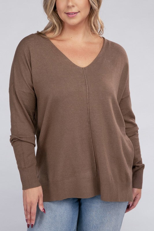 Plus Garment Dyed Front Seam Sweater-Charmful Clothing Boutique