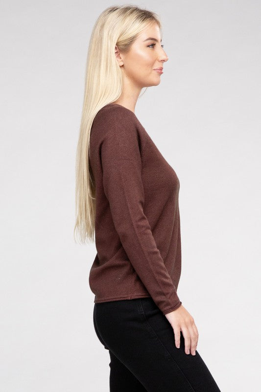 Viscose Round Neck Basic Sweater-Charmful Clothing Boutique