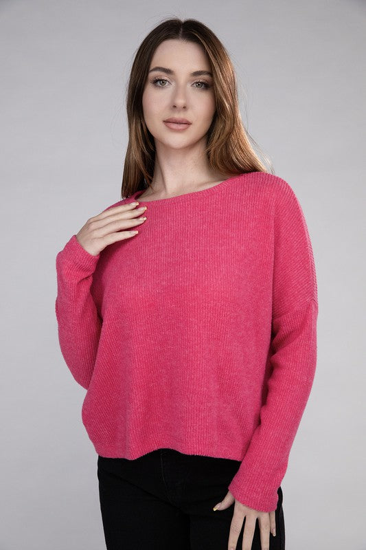 Ribbed Dolman Long Sleeve Sweater-Charmful Clothing Boutique