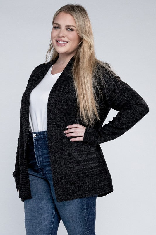 Plus Solid Open Front Cardigan-Charmful Clothing Boutique