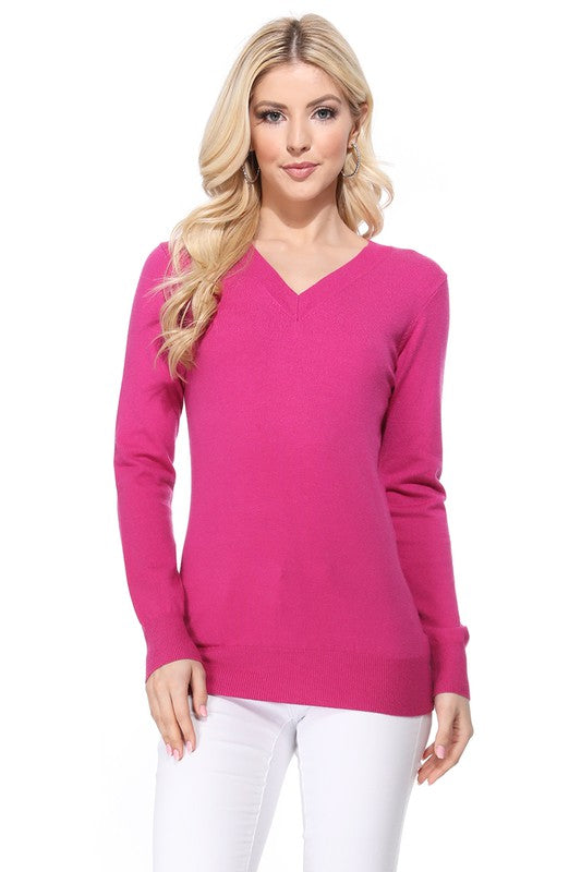 Women's Long Sleeve V-Neck Pulll Over Sweater Top-Charmful Clothing Boutique