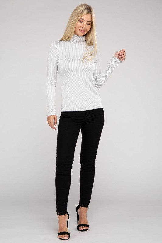 Ribbed Turtle Neck Long Sleeve Top-Charmful Clothing Boutique