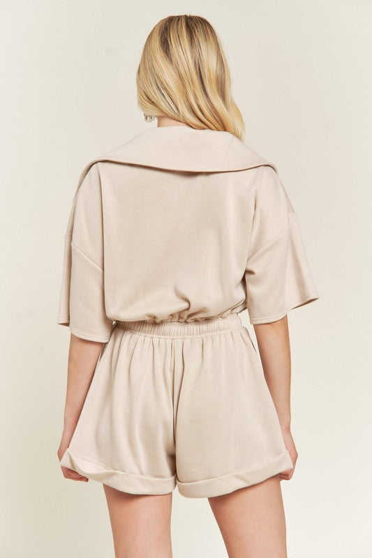 TERRY ZIP FRONT ROMPER-Charmful Clothing Boutique