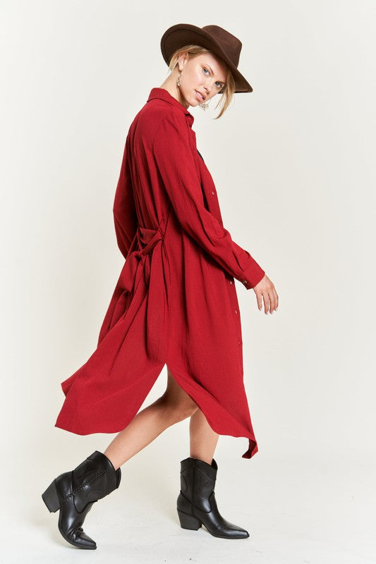SOLID BUTTON DOWN BELTED LONG DRESS 30-545-Charmful Clothing Boutique