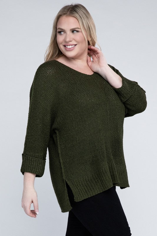 Plus Size Crew Neck Knit Sweater-Charmful Clothing Boutique